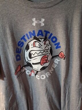 Under Armour Gray Graphic 'Destination Top Corner' Tee with Blue Accents